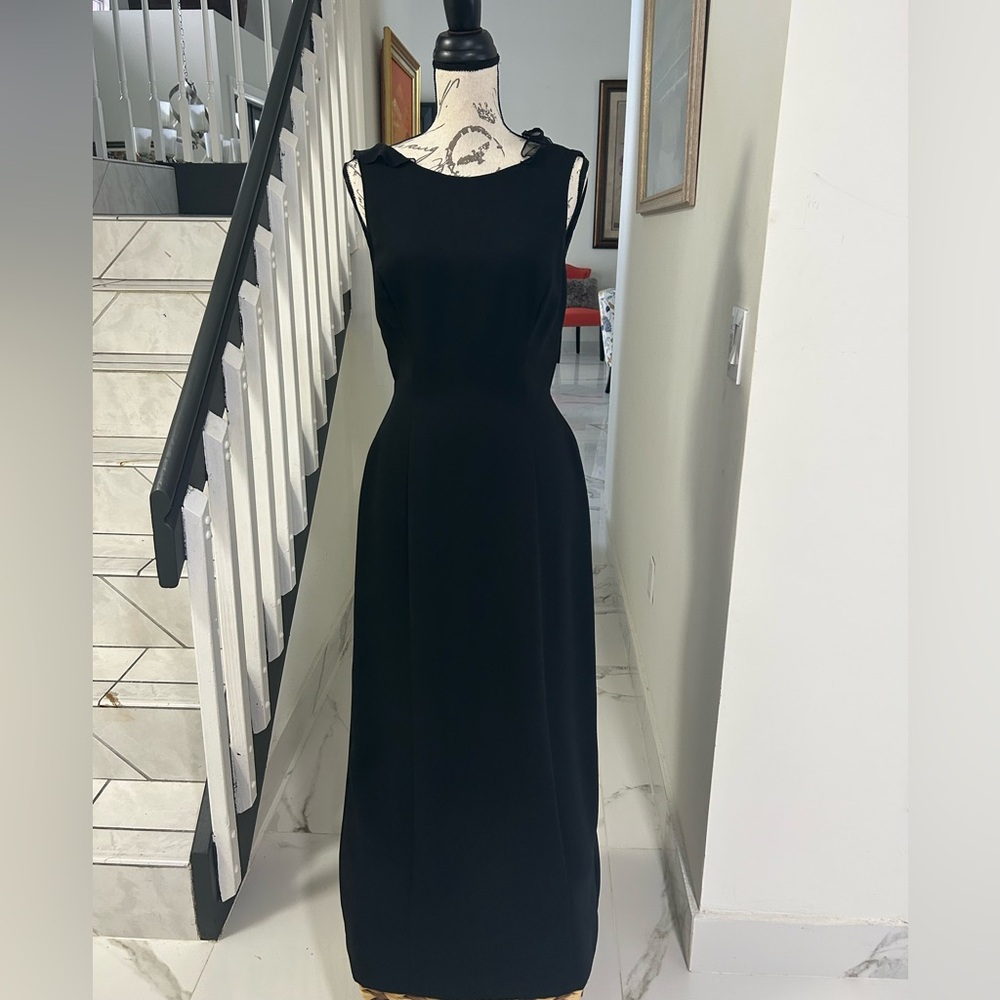 Datiani Timeless Black Sleeveless Maxi Lined Vintage Open Back w Ruffle Dress 10